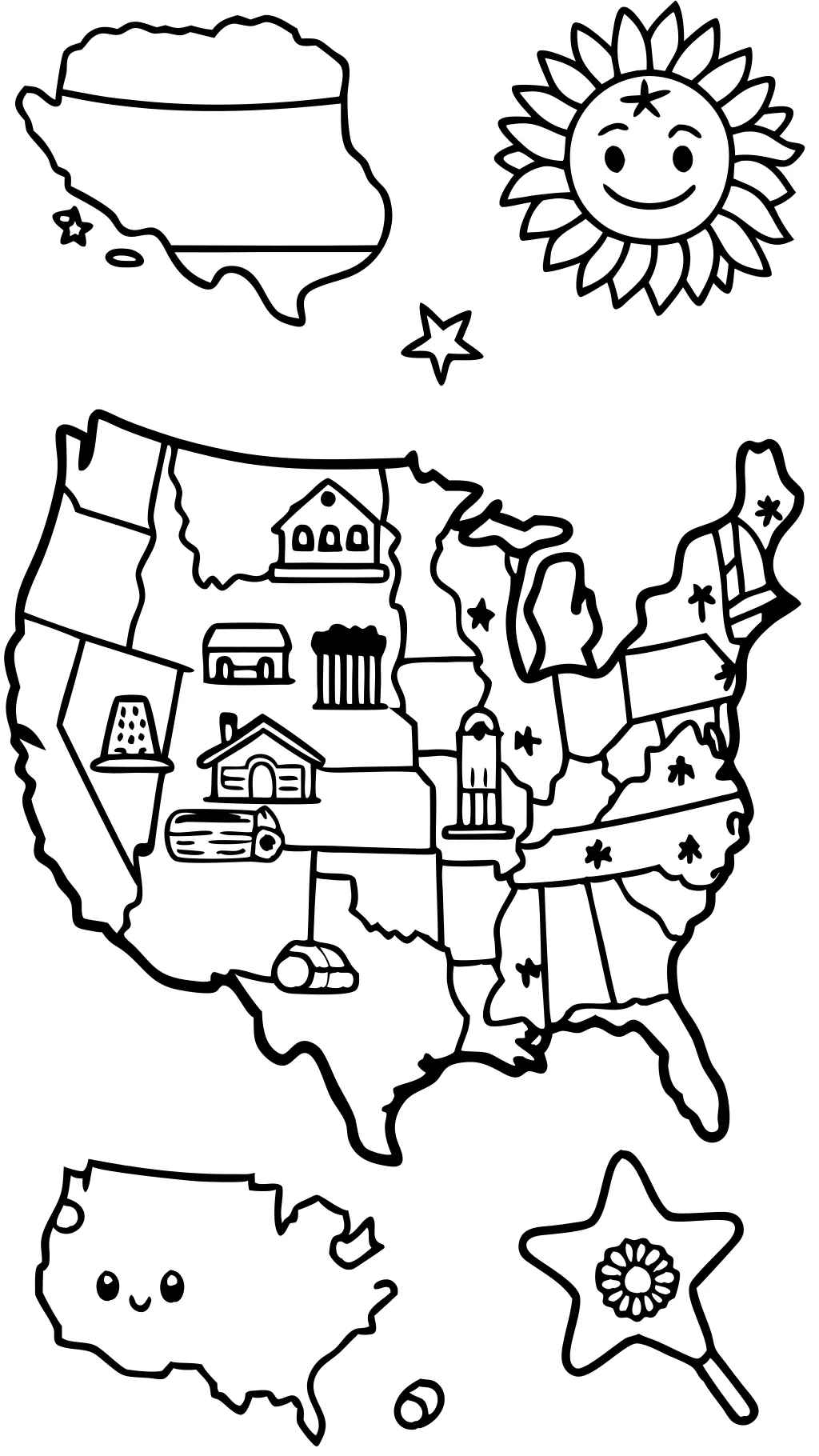 coloring page of the united states map